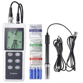 pH Meter, 0-14 pH Range, IP68 Waterproof Probe, 3-Point Auto Calibration, Portable Tester Kit with Calibration Powder Packets, Temperature Probe