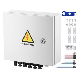 PV Combiner Box, 6 String, Solar Combiner Box with 15A Rated Current Fuse 125A Circuit Breaker Lightning Arrester and Solar Connector